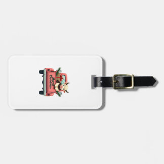 Vintage Merry Christmas Highland Cow in Pink Farm  Luggage Tag