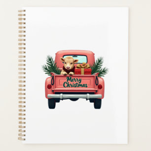 Vintage Merry Christmas Highland Cow in Pink Farm Planner
