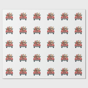 Vintage Merry Christmas Highland Cow in Pink Farm  Wrapping Paper