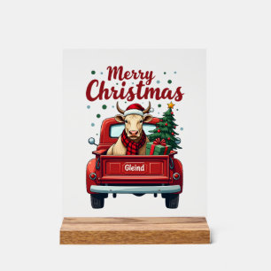 Vintage Merry Christmas Highland Cow Red Truck Hol Acrylic Sign