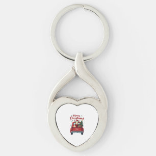 Vintage Merry Christmas Highland Cow Red Truck Hol Key Ring