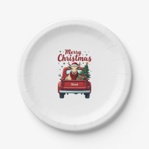 Vintage Merry Christmas Highland Cow Red Truck Hol Paper Plate