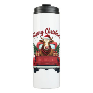 Vintage Merry Christmas Highland Cow Red Truck Hol Thermal Tumbler