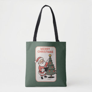 Vintage Merry Christmas Holiday Santa Reading Tote Bag