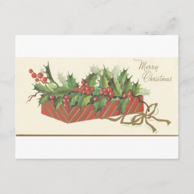Vintage Merry Christmas Holly Holiday Postcard (Front)
