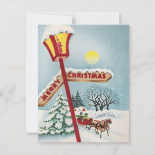 Vintage Merry Christmas Horse Sleigh Holiday Card