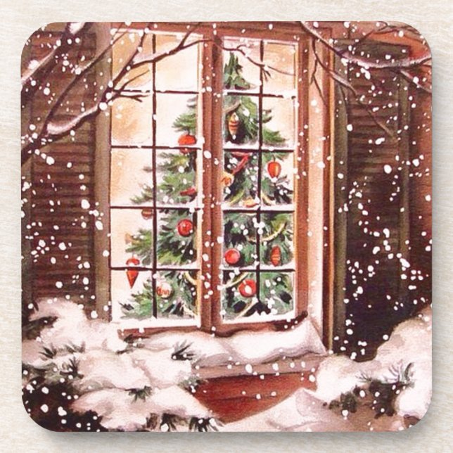 Vintage Merry Christmas House Coaster (Front)