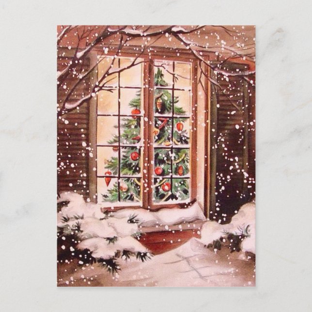 Vintage Merry Christmas House Holiday Postcard (Front)