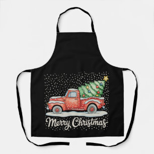 Vintage Merry Christmas Old Fashioned Red Truck Apron
