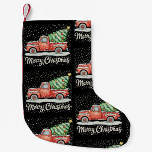 Vintage Merry Christmas Old Fashioned Red Truck Small Christmas Stocking