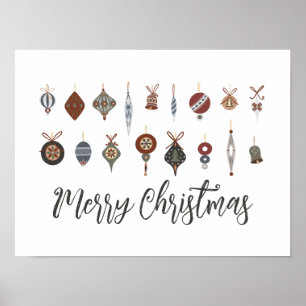 Vintage Merry Christmas Ornaments Poster