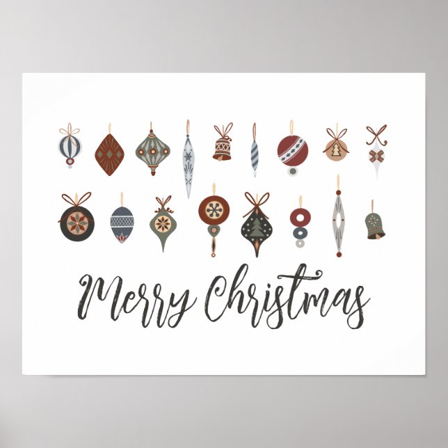 Vintage Merry Christmas Ornaments Poster (Front)