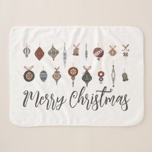 Vintage Merry Christmas Ornaments Sherpa Blanket