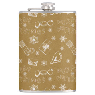 vintage merry christmas pattern hip flask
