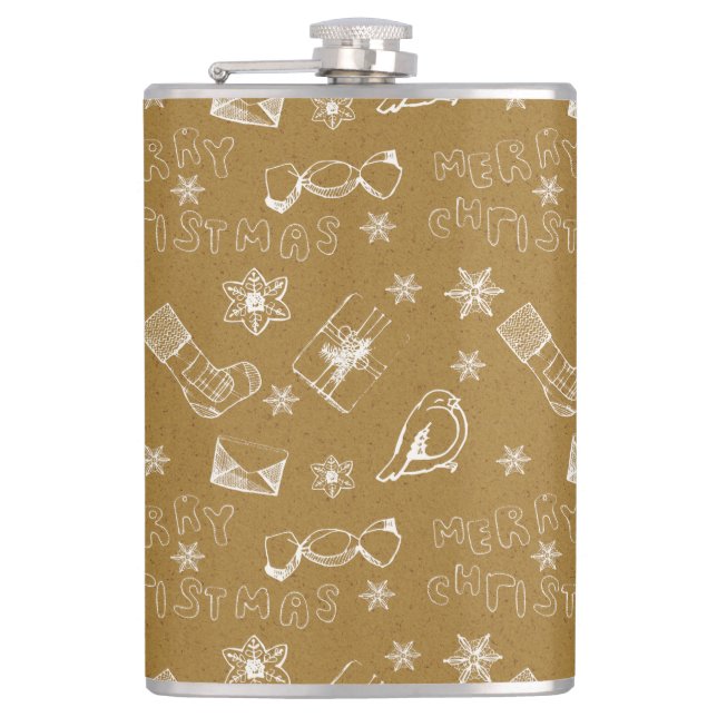 vintage merry christmas pattern hip flask (Front)