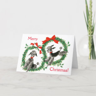 Vintage - Merry Christmas Poodles, Holiday Card