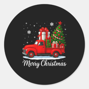 Vintage Merry Christmas Red Truck Funny Xmas Tree  Classic Round Sticker