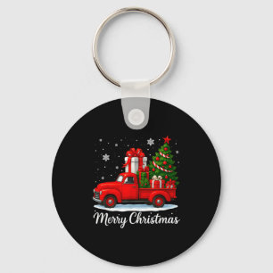 Vintage Merry Christmas Red Truck Funny Xmas Tree Key Ring