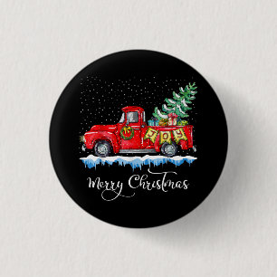 Vintage Merry Christmas Red Truck Old Fashioned Ch 3 Cm Round Badge