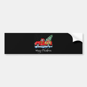Vintage Merry Christmas Red Truck Old Fashioned Ch Bumper Sticker