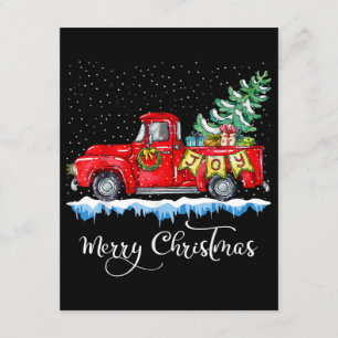 Vintage Merry Christmas Red Truck Old Fashioned Ch Enclosure Card