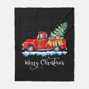 Vintage Merry Christmas Red Truck Old Fashioned Ch Fleece Blanket