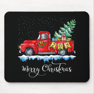 Vintage Merry Christmas Red Truck Old Fashioned Ch Mouse Pad