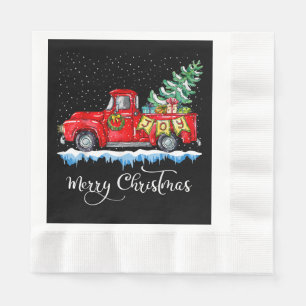 Vintage Merry Christmas Red Truck Old Fashioned Ch Napkin