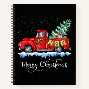 Vintage Merry Christmas Red Truck Old Fashioned Ch Notebook