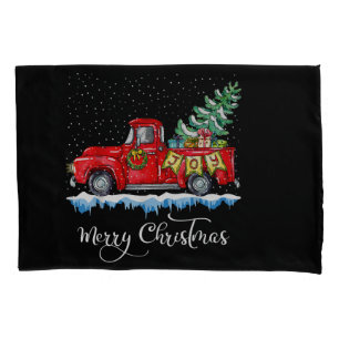 Vintage Merry Christmas Red Truck Old Fashioned Ch Pillowcase