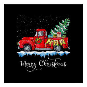 Vintage Merry Christmas Red Truck Old Fashioned Ch Poster