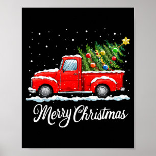 Vintage Merry Christmas Red Truck Old Fashioned Ch Poster