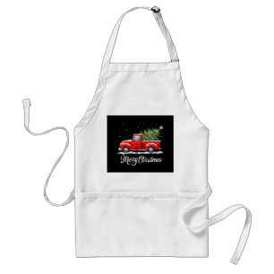 Vintage Merry Christmas Red Truck Old Fashioned Ch Standard Apron