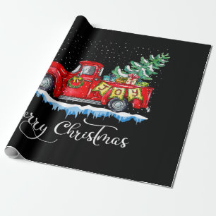 Vintage Merry Christmas Red Truck Old Fashioned Ch Wrapping Paper