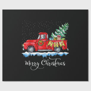 Vintage Merry Christmas Red Truck Old Fashioned Ch Wrapping Paper