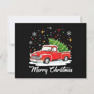 Vintage Merry Christmas Red Truck Santa Tree Famil