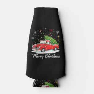 Vintage Merry Christmas Red Truck Santa Tree Famil Bottle Cooler