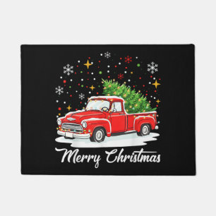 Vintage Merry Christmas Red Truck Santa Tree Famil Doormat