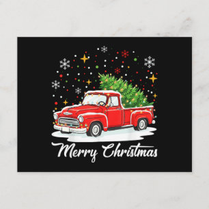 Vintage Merry Christmas Red Truck Santa Tree Famil Enclosure Card