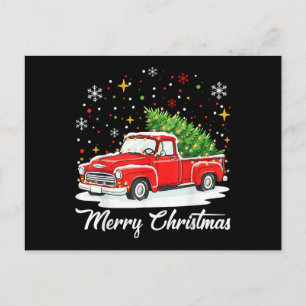 Vintage Merry Christmas Red Truck Santa Tree Famil Holiday Postcard