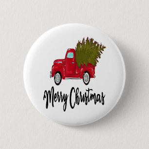 Vintage Merry Christmas Red Truck With A Tree Boys 6 Cm Round Badge