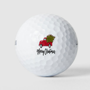 Vintage Merry Christmas Red Truck With A Tree Boys Golf Balls