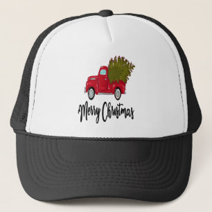 Vintage Merry Christmas Red Truck With A Tree Boys Trucker Hat