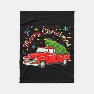 Vintage Merry Christmas Red Truck Xmas Tree Family Fleece Blanket