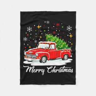 Vintage Merry Christmas Red Truck Xmas Tree Family Fleece Blanket