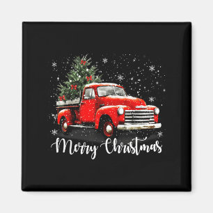 Vintage Merry Christmas Red Truck Xmas Tree Family Magnet