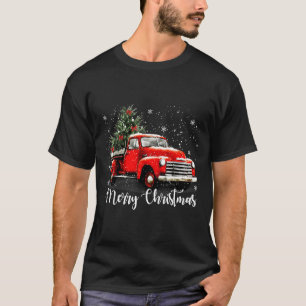 Vintage Merry Christmas Red Truck Xmas Tree Family T-Shirt