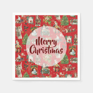 Vintage Merry Christmas Retro Festive Red Napkin