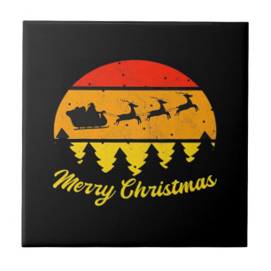 Vintage Merry Christmas Retro Sunset Classic Ceramic Tile