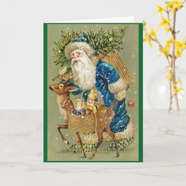 Vintage Merry Christmas Santa Greeting Card (Yellow Flower)